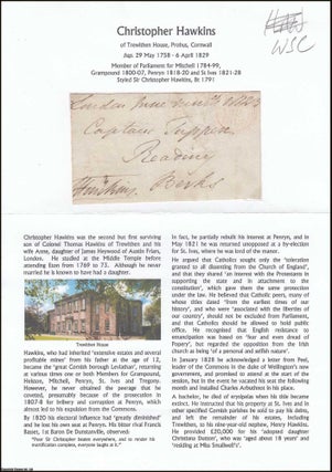 Item #365928 Christopher Hawkins of Trewithen House, Probus, Cornwall bap. 29 May 1758 - 6 April...