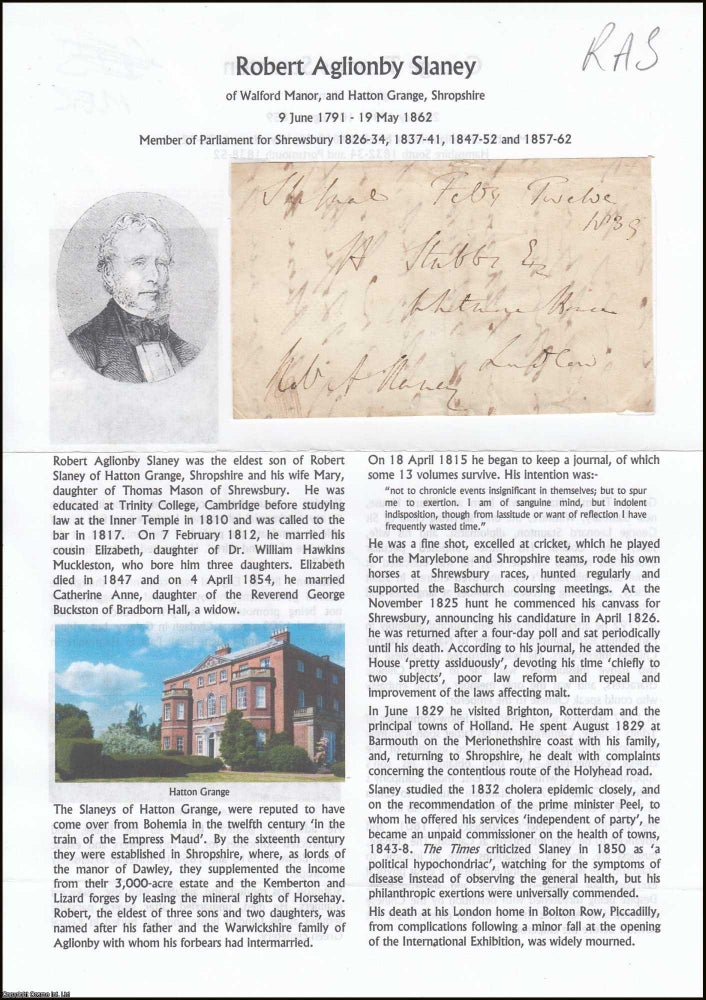 Item #365930 Robert Aglionby Slaney of Walford Manor, and Hatton Grange, Shropshire, 9 June 1791...