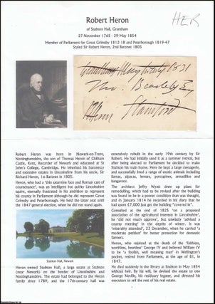 Item #365932 1. Robert Heron of Stubton Hall, Grantham, 27 November 1765 - 29 May 1854. Member of...