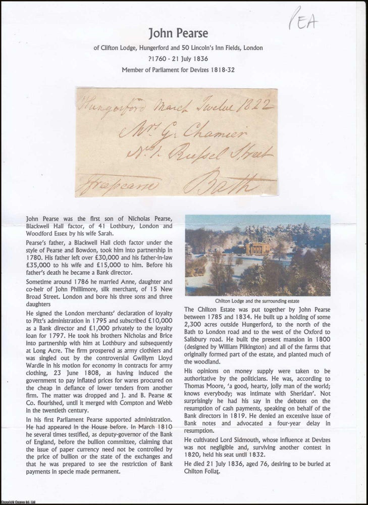 Item #365941 John Pearse of Clifton Lodge, Hungerford and 50 Lincoln's Inn Fields, London,...