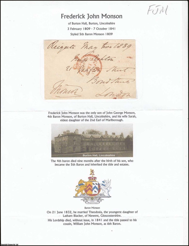 Item #365942 Frederick John Monson of Burton Hall, Burton, Lincolnshire, 3 February 1809 - 7...