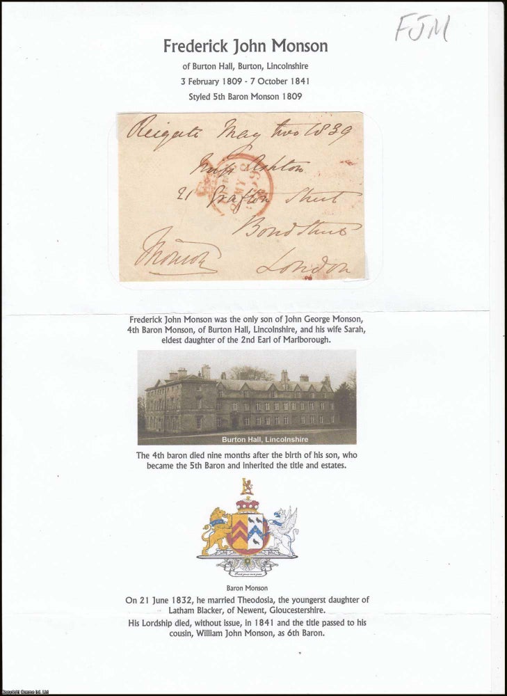 Item #365942 Frederick John Monson of Burton Hall, Burton, Lincolnshire, 3 February 1809 - 7...