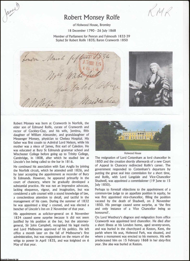 Item #365946 Robert Monsey Rolfe of Holwood House, Bromley, 18 December 1790 - 26 July 1868....