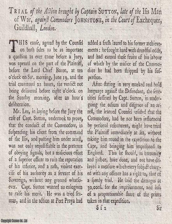 Item #365990 The Sutton Johnstone Action. Trial of the Action brought by Captain Sutton, late of...