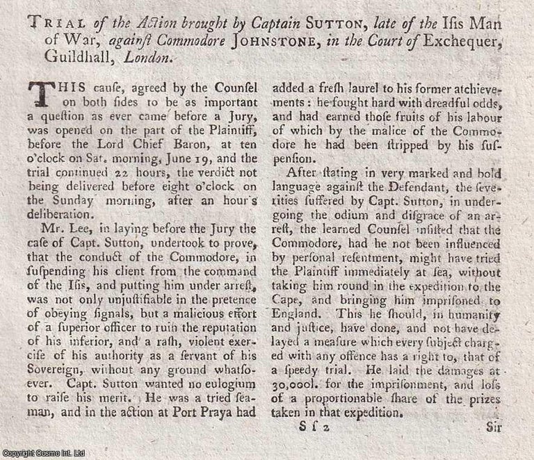 Item #365990 The Sutton Johnstone Action. Trial of the Action brought by Captain Sutton, late of...