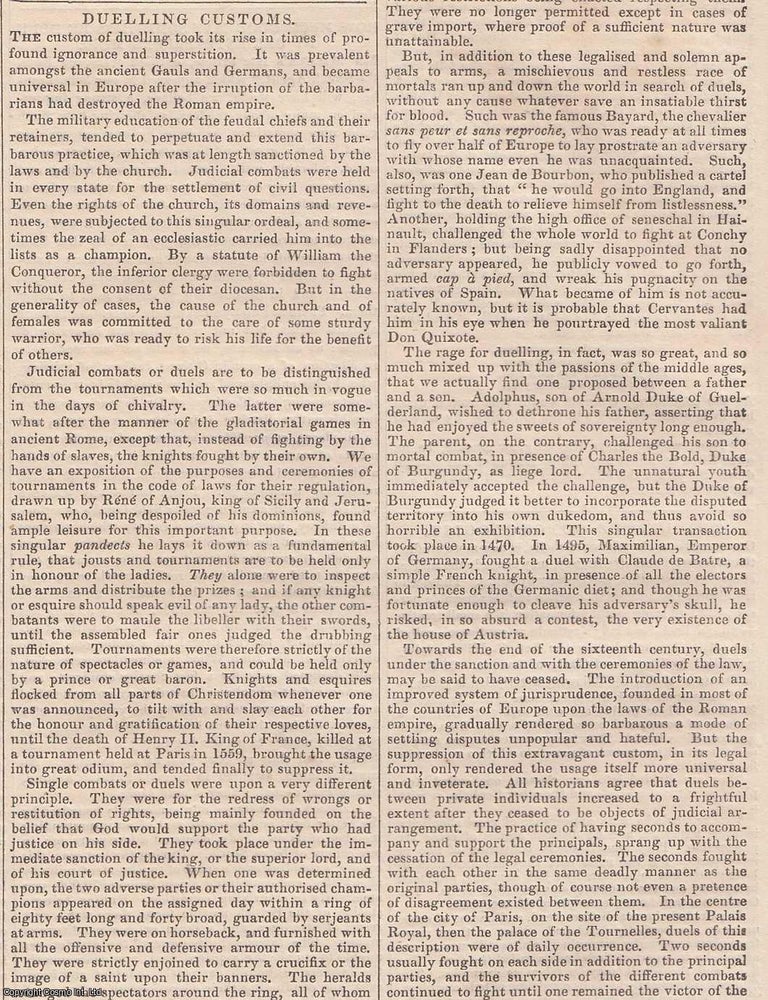 Item #365992 1837. Duelling Customs FEATURED in Chambers' Edinburgh Journal. A single...