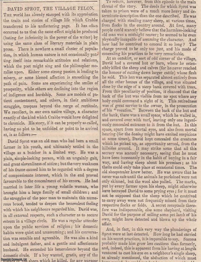Item #365994 1837. David Sprot, the Village Felon. FEATURED in Chambers' Edinburgh Journal....