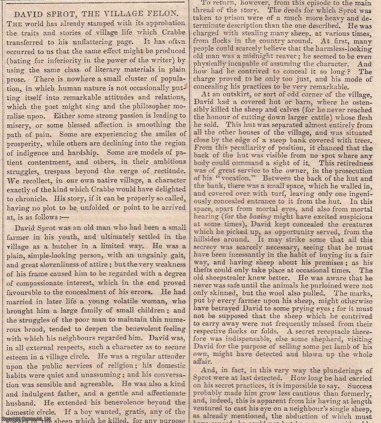 Item #365994 1837. David Sprot, the Village Felon. FEATURED in Chambers' Edinburgh Journal....