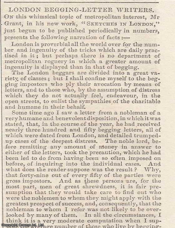Item #366001 1837. London Begging Letter Writers. FEATURED in Chambers' Edinburgh Journal. A...