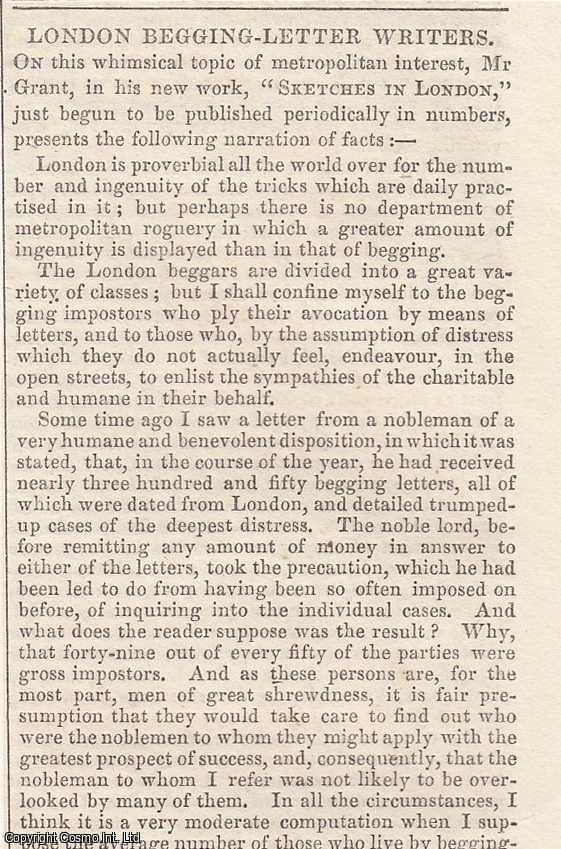 Item #366001 1837. London Begging Letter Writers. FEATURED in Chambers' Edinburgh Journal. A...