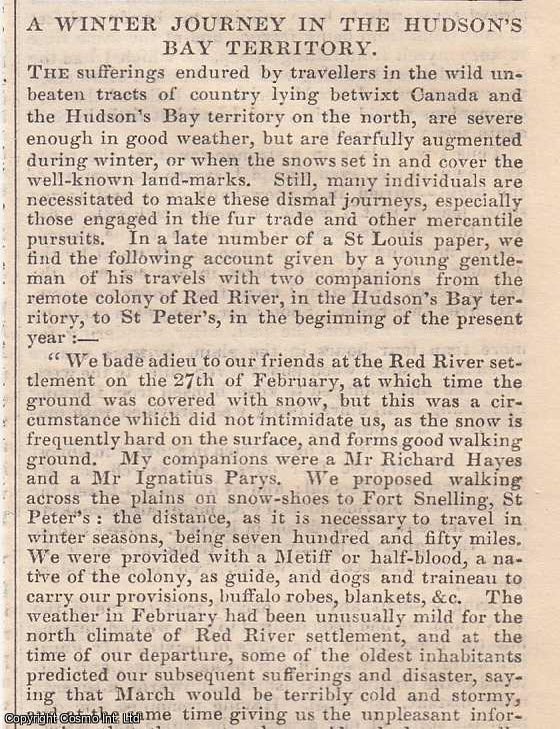 Item #366003 1837. A Winter Journey in the Hudson's Bay Territory, from the Red River Colony...