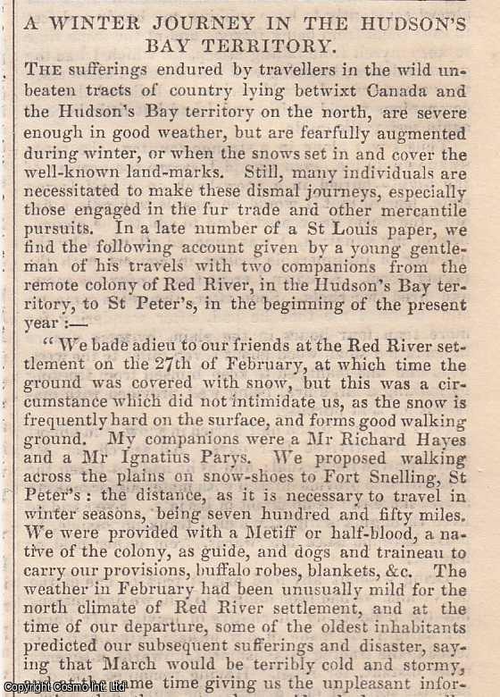 Item #366003 1837. A Winter Journey in the Hudson's Bay Territory, from the Red River Colony...