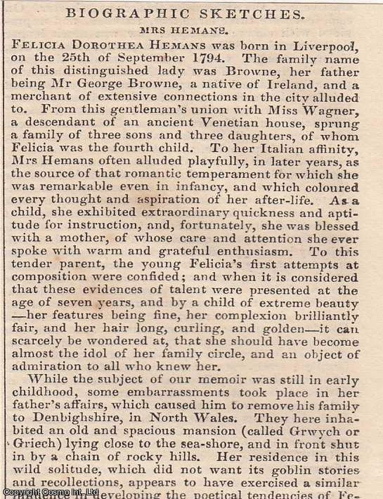Item #366004 1837. Felicia Dorothea Hemans, (1793-1835) was an English poet who identified as...