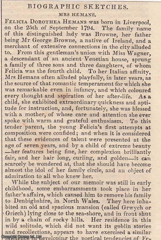 Item #366004 1837. Felicia Dorothea Hemans, (1793-1835) was an English poet who identified as...