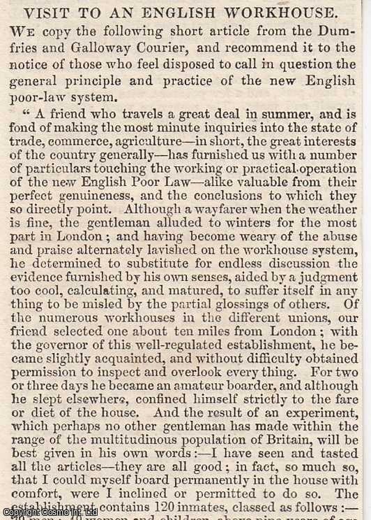 Item #366007 1837. Visit to an English Workhouse, under the New English Poor Law. An article...