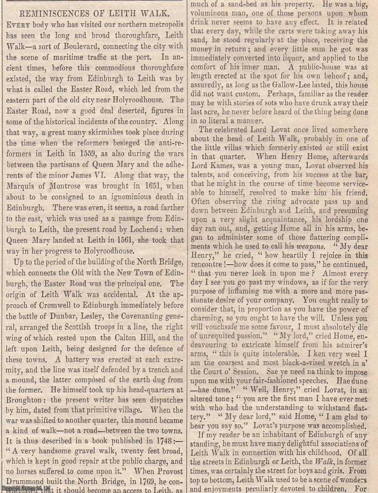 Item #366008 1837. Reminiscences of Leith Walk. FEATURED in Chambers' Edinburgh Journal. A...