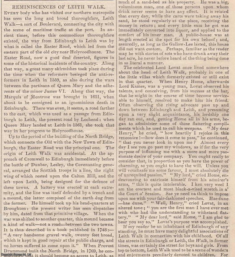 Item #366008 1837. Reminiscences of Leith Walk. FEATURED in Chambers' Edinburgh Journal. A...