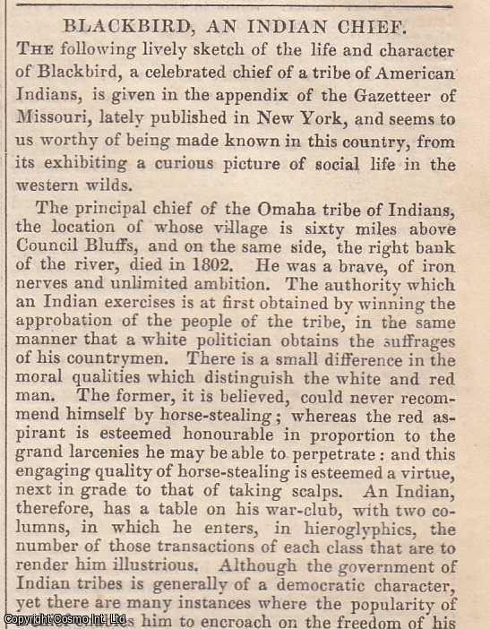 Item #366009 1837. Blackbird, an Indian Chief of the Omaha tribe, Council Bluffs. FEATURED in...