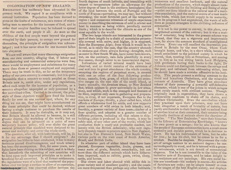 Item #366011 1837. Colonisation of New Zealand. FEATURED in Chambers' Edinburgh Journal. A...