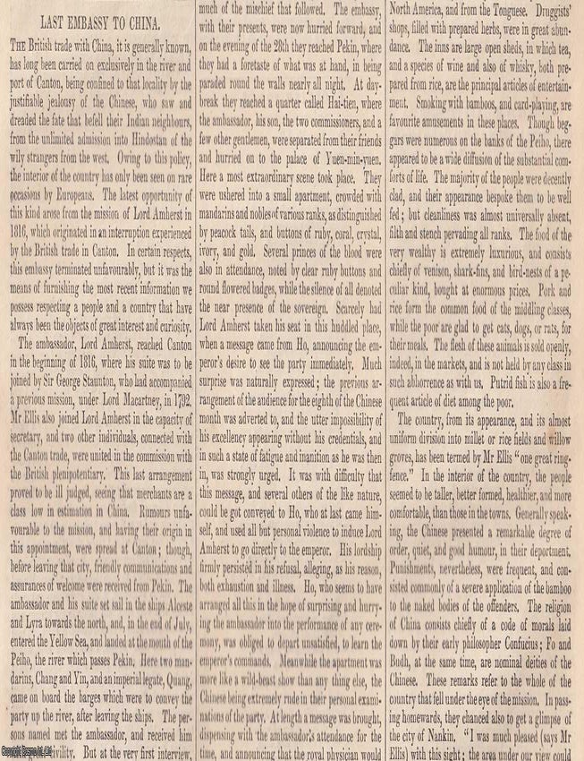 Item #366015 1837. Embassy to China, under Lord Amherst. FEATURED in Chambers' Edinburgh...
