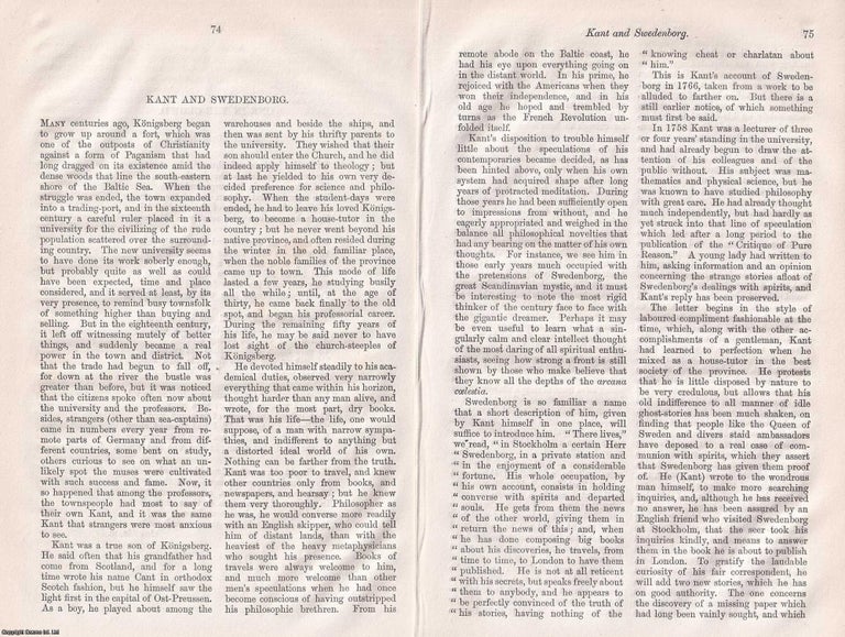 Item #366045 Kant and Swedenborg. 9 pages. An article printed in 1864, written by George Croom...