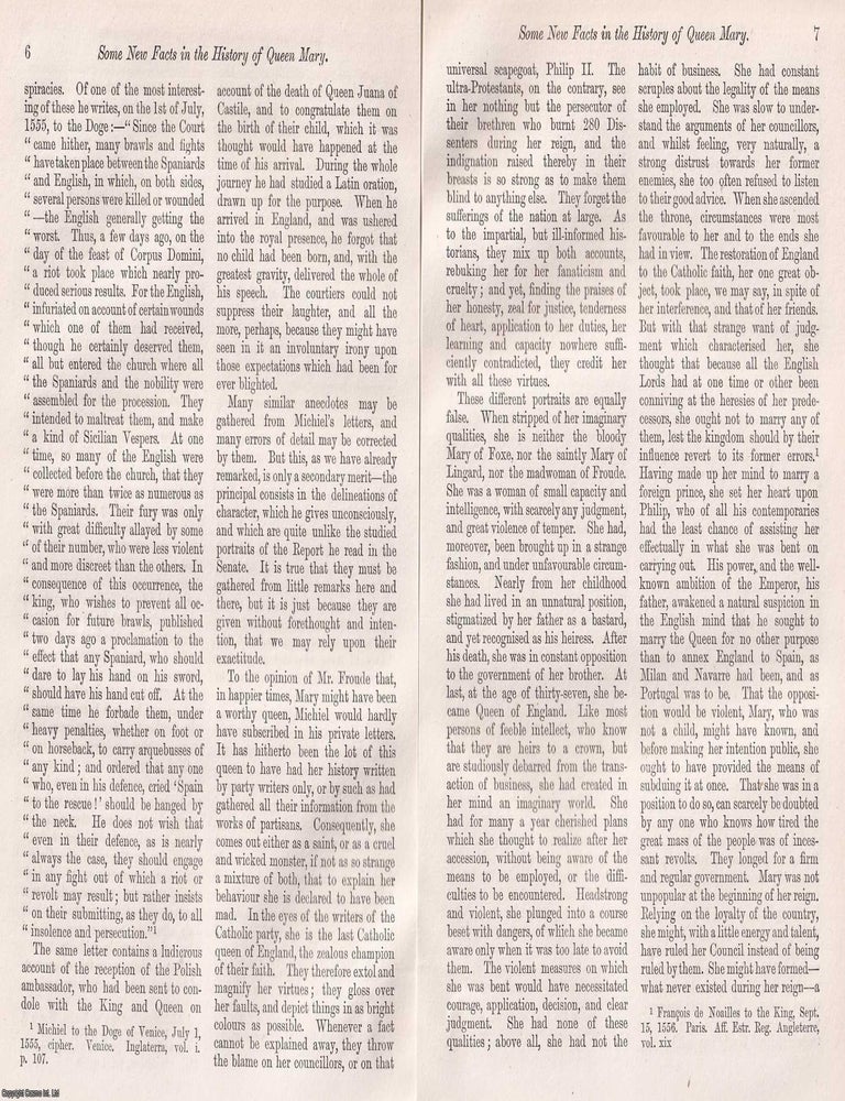 Item #366077 Some New Facts in the History of Queen Mary. 12 pages. An article printed in 1868,...