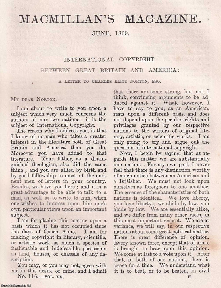 Item #366079 International Copyright between Great Britain and America: A Letter to Charles Eliot...