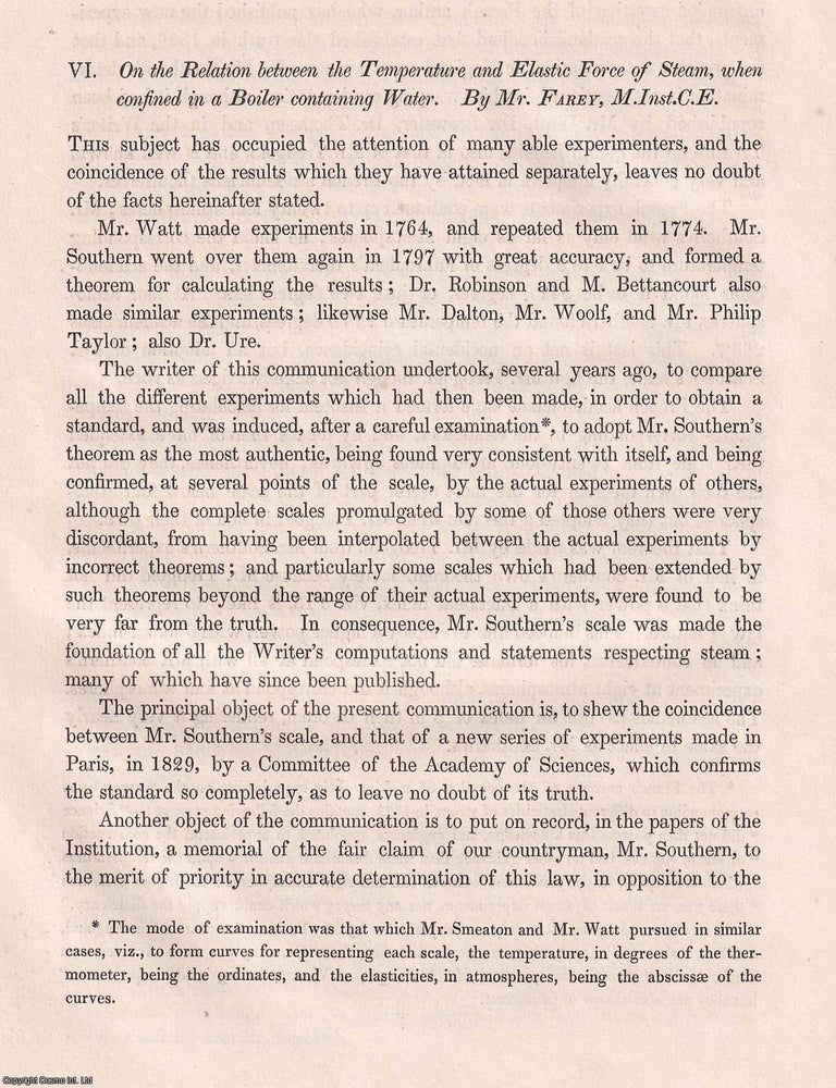 Item #366136 On the Relation between the Temperature and Elastic Force of Steam, when confined in...