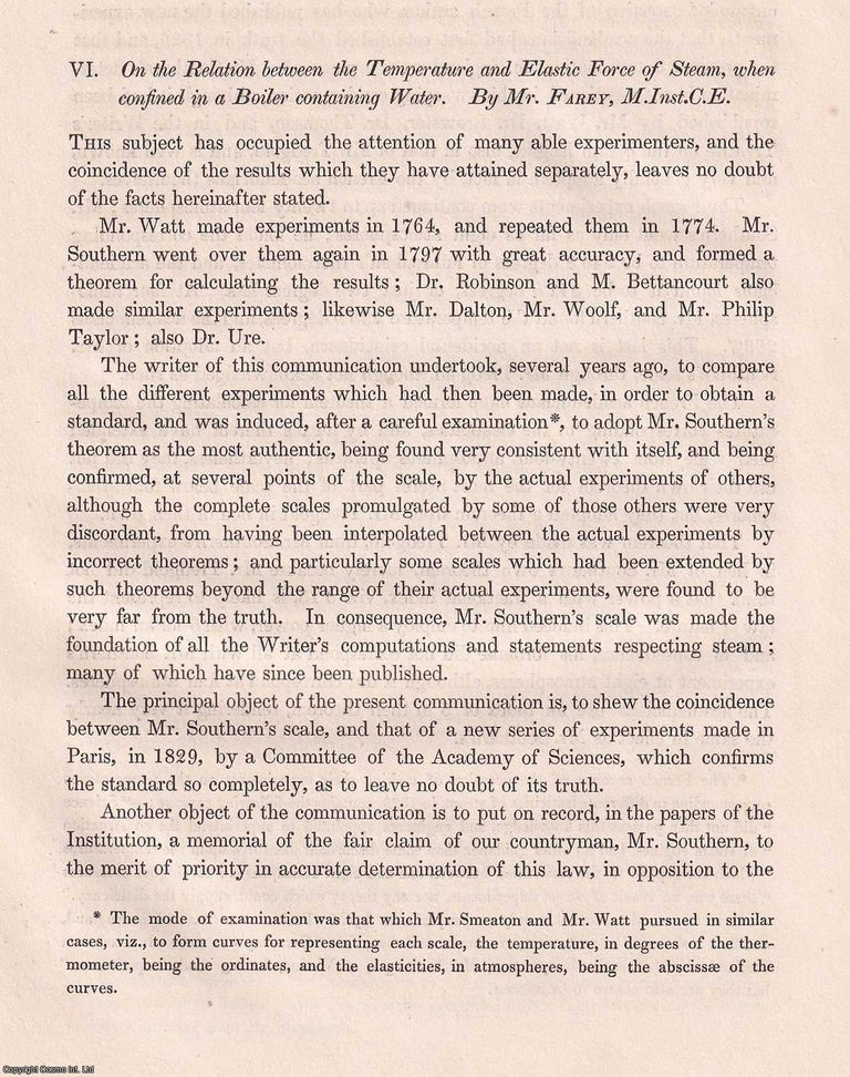 Item #366136 On the Relation between the Temperature and Elastic Force of Steam, when confined in...
