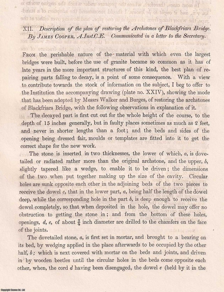 Item #366142 Description of the plan of restoring the Archstones of Blackfriars Bridge. An...