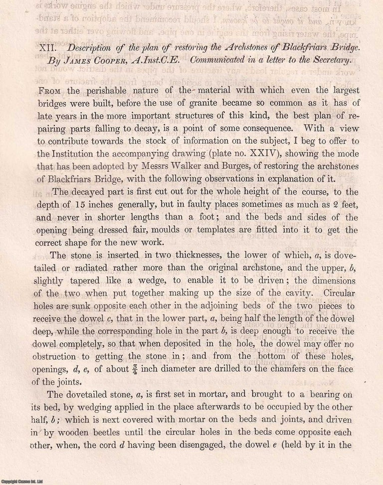 Item #366142 Description of the plan of restoring the Archstones of Blackfriars Bridge. An...