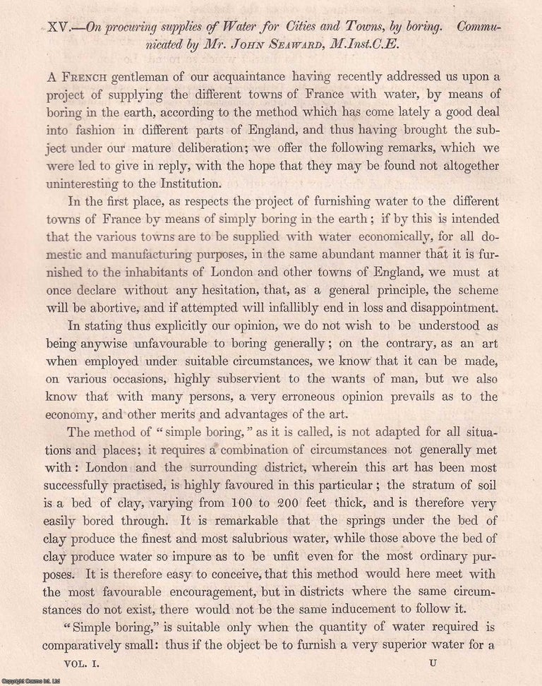 Item #366145 On procuring supplies of Water for Cities and Towns, by boring. An original article...