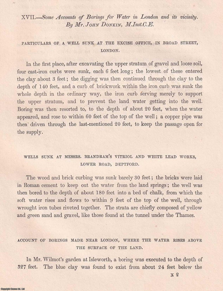 Item #366147 Some Accounts of Borings for Water in London and its vicinity. An original article...