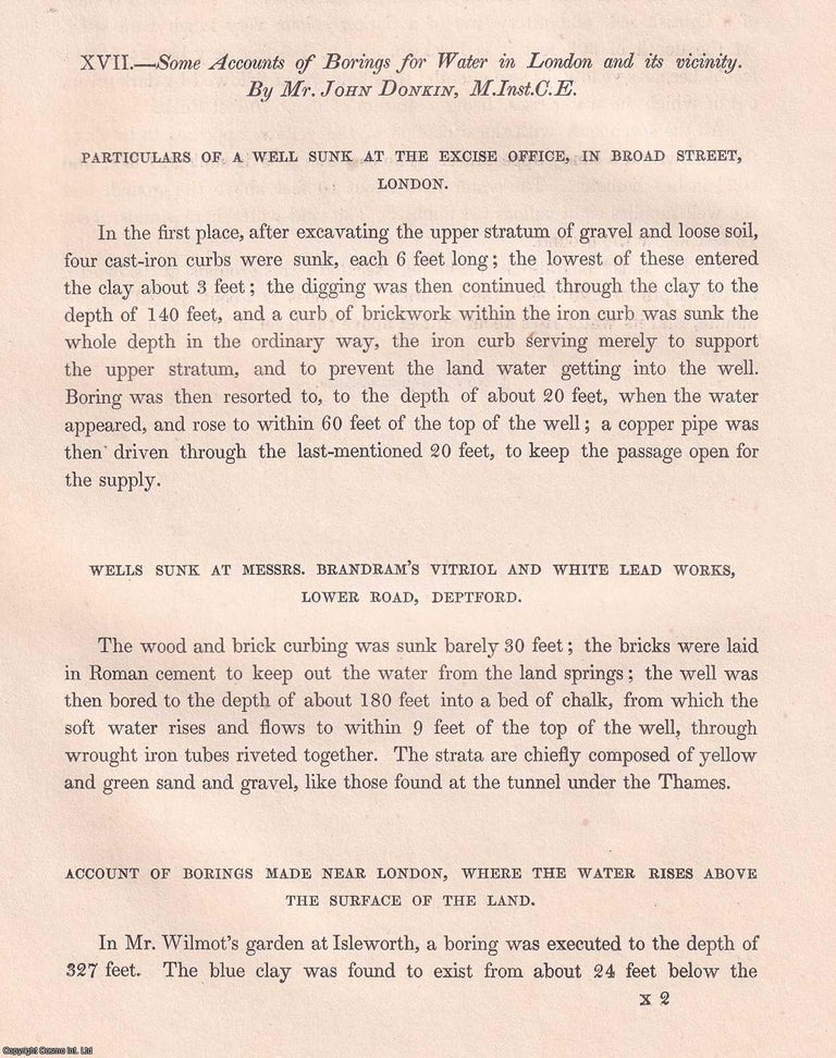 Item #366147 Some Accounts of Borings for Water in London and its vicinity. An original article...