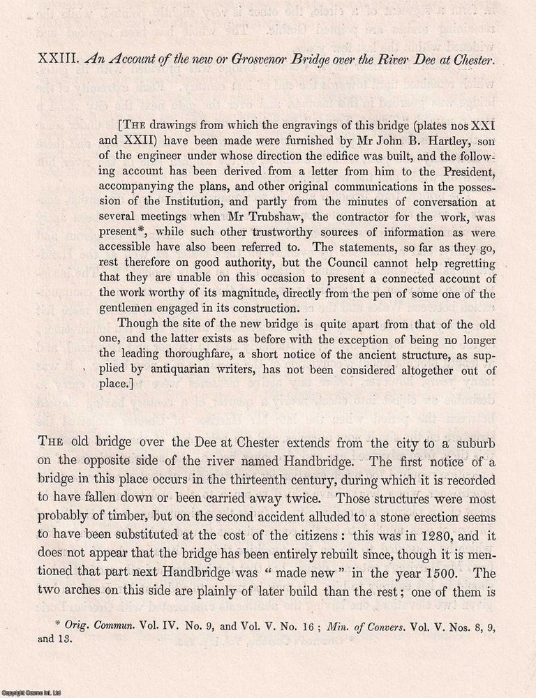 Item #366153 An Account of the new or Grosvenor Bridge over the River Dee at Chester. An original...