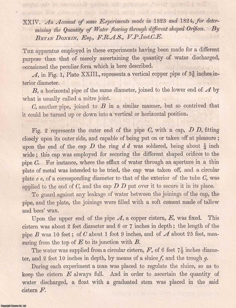 Item #366154 An Account of some Experiments made in 1823 and 1824, for determining the Quantity...