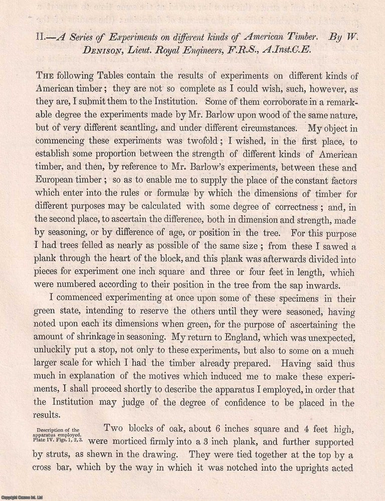 Item #366160 A Series of Experiments on different kinds of American Timber. An original article...