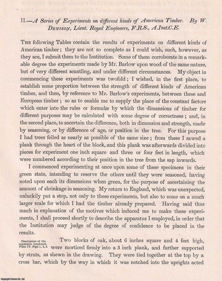 Item #366160 A Series of Experiments on different kinds of American Timber. An original article...