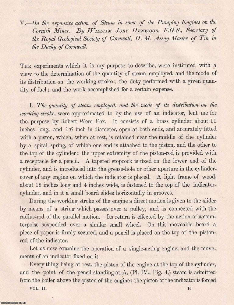 Item #366163 On the expansive action of Steam in some of the Pumping Engines on the Cornish...