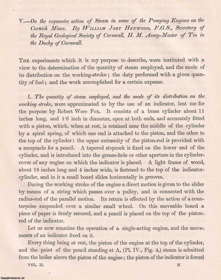 Item #366163 On the expansive action of Steam in some of the Pumping Engines on the Cornish...