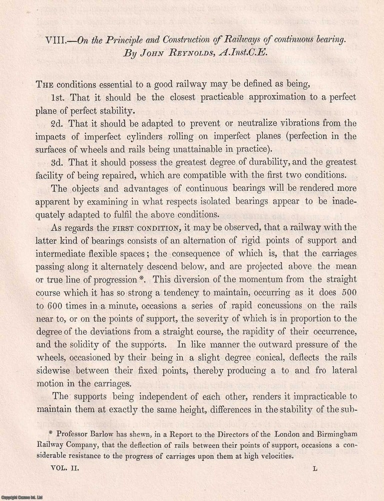 Item #366166 On the Principle and Construction of Railways of continuous bearing. An original...