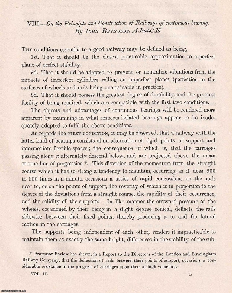 Item #366166 On the Principle and Construction of Railways of continuous bearing. An original...