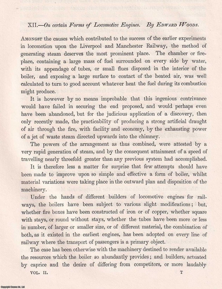 Item #366170 On certain Forms of Locomotive Engines. An original article from Transactions of the...