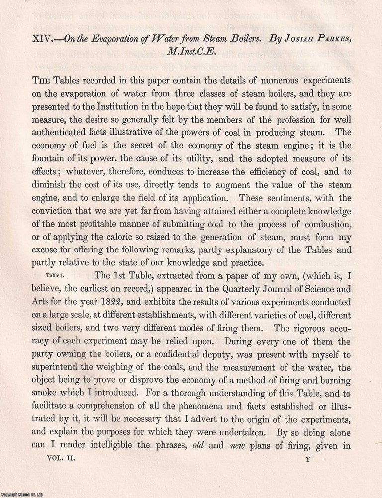 Item #366172 On the Evaporation of Water from Steam Boilers. An original article from...