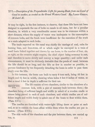 Description of the Perpendicular Lifts for passing Boats from one Level of Canal to another, as erected on the Grand Western Canal. An original article from Transactions of the Institution of Civil Engineers, 1838.