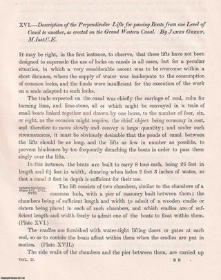 Description of the Perpendicular Lifts for passing Boats from one Level of Canal to another, as erected on the Grand Western Canal. An original article from Transactions of the Institution of Civil Engineers, 1838.