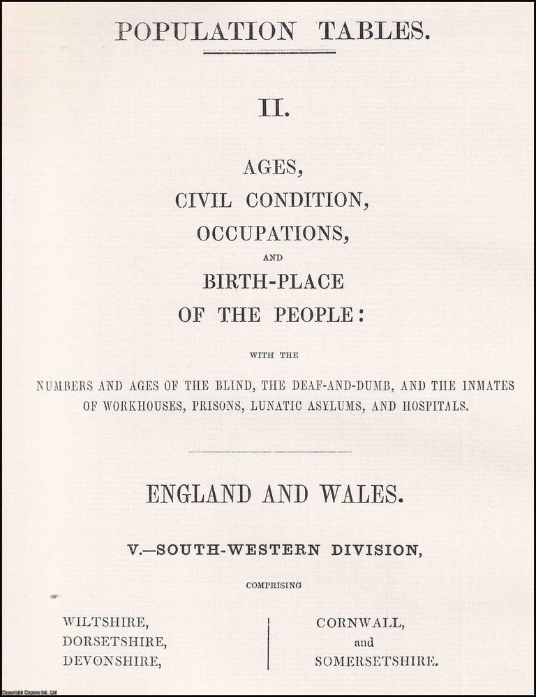 Item #366219 1851 Devonshire, Cornwall, Somersetshire, Wiltshire, & Dorsetshire. Population...