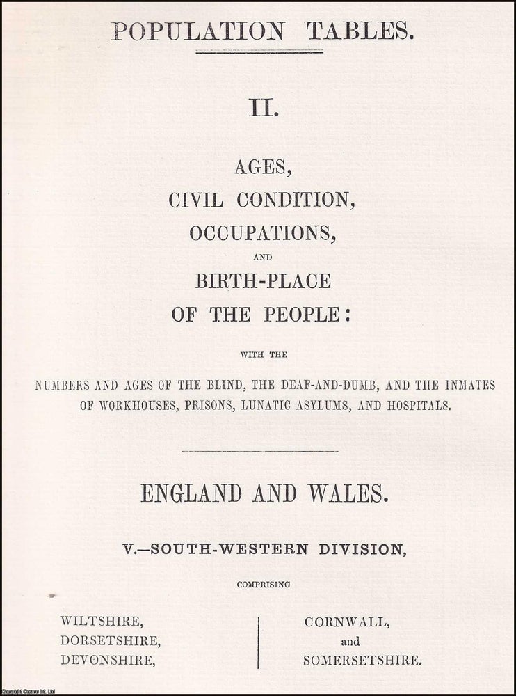 Item #366219 1851 Devonshire, Cornwall, Somersetshire, Wiltshire, & Dorsetshire. Population...