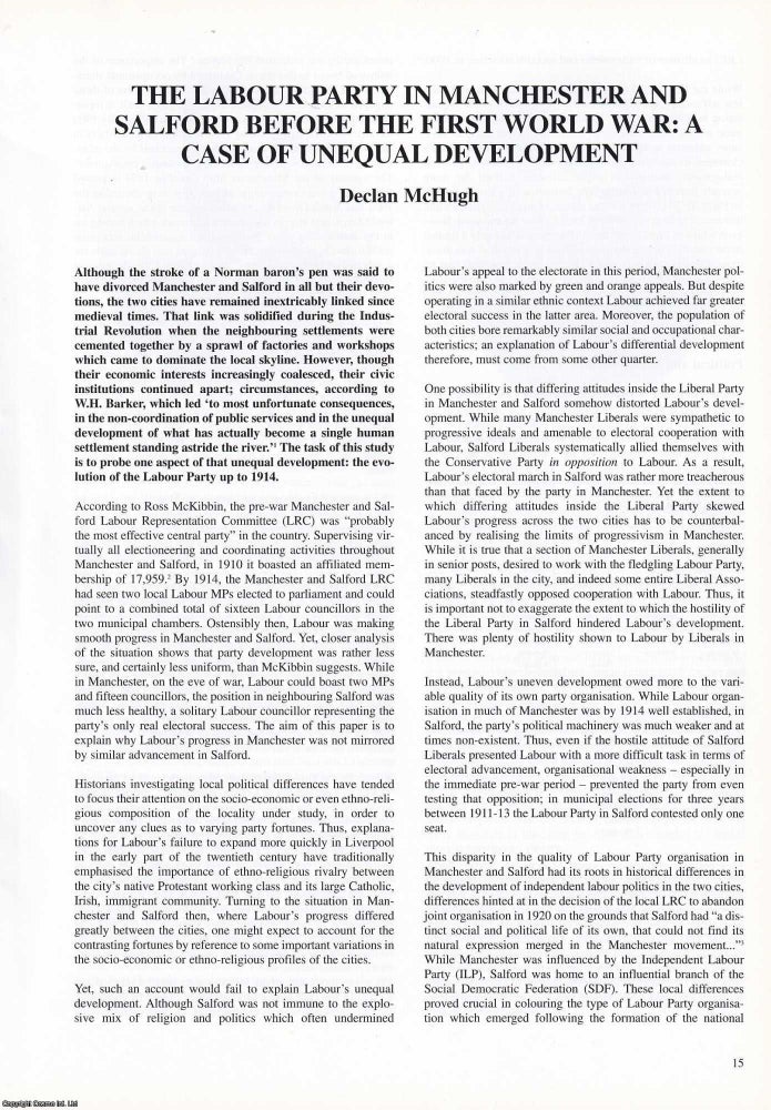 Item #366337 The Labour Party in Manchester and Salford before the First World War: A Case of...