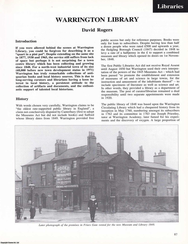 Item #366351 Warrington Library. An original article from Manchester Region History Review...